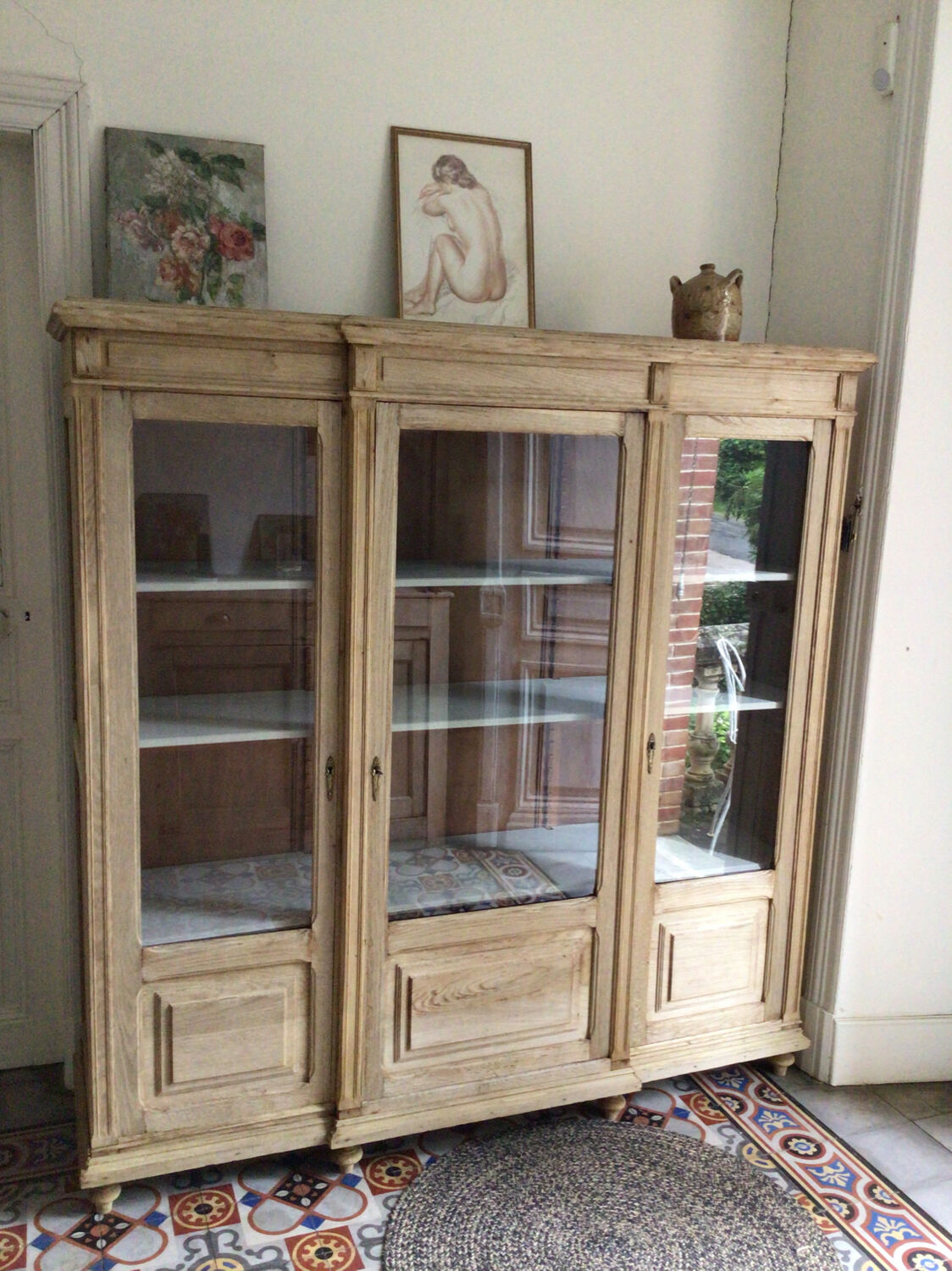 Pickled oak display bookcase