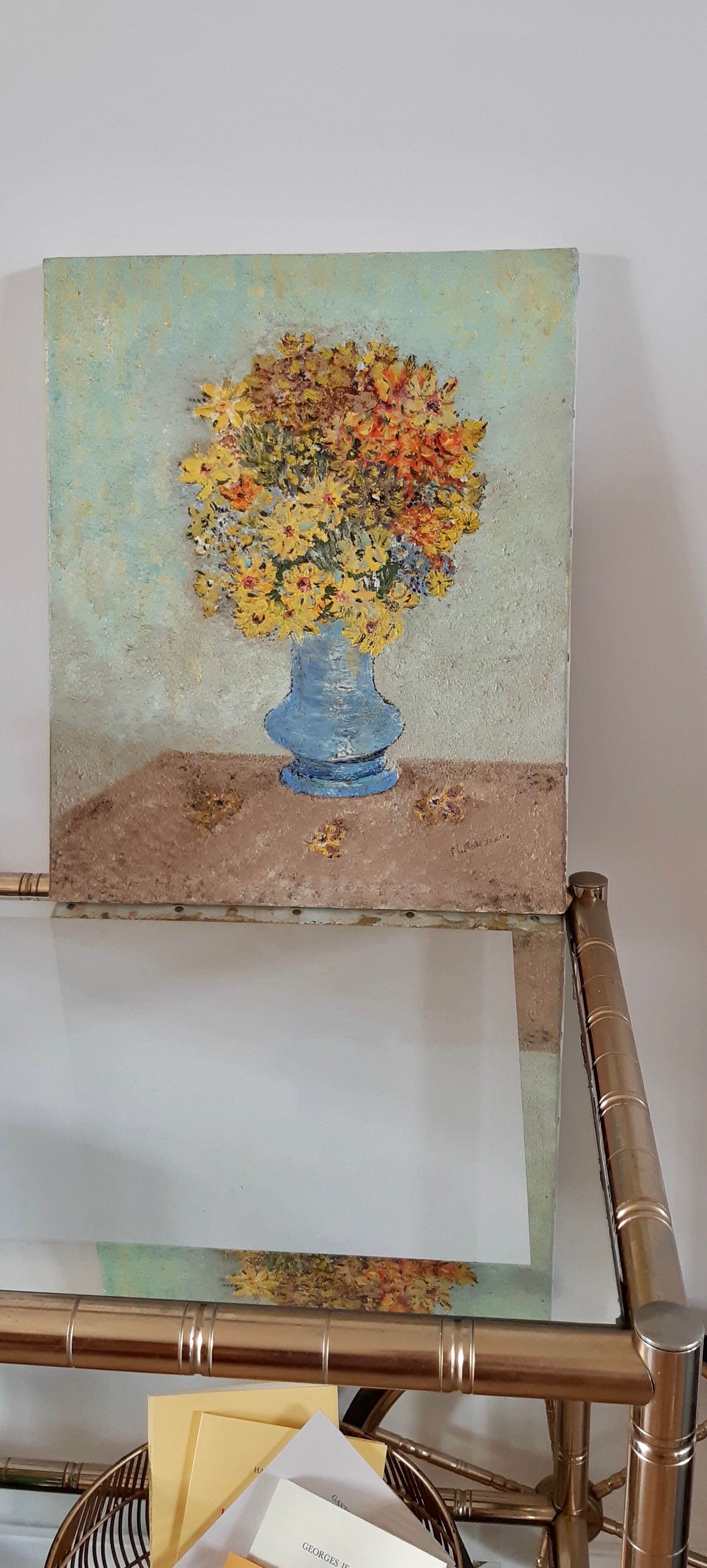 Oil on canvas painting old bouquet