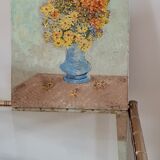 Oil on canvas painting old bouquet