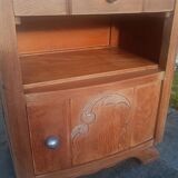 Solid oak bedside table with marble