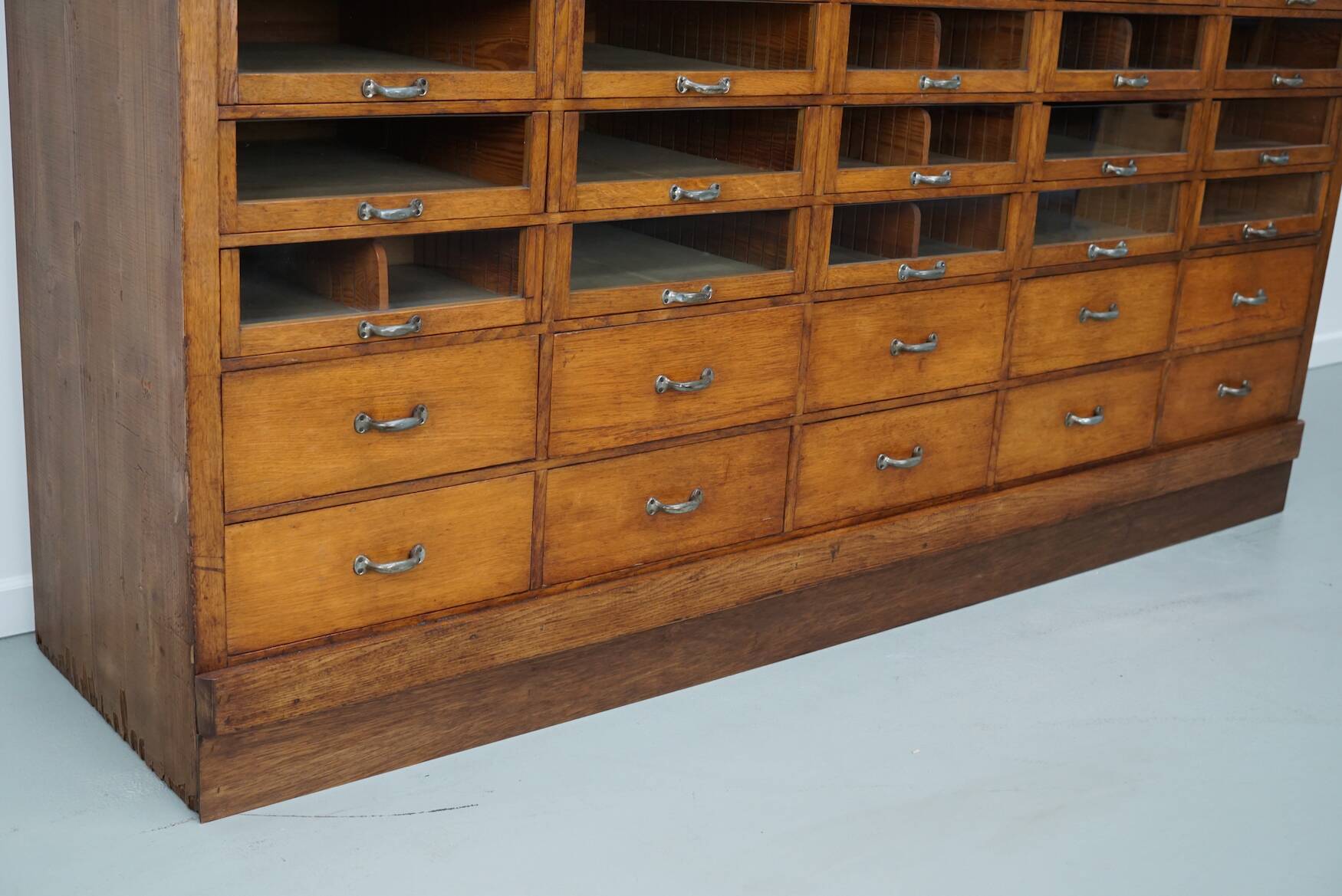 Large vintage German oak haberdashery shop cabinet, 1940s