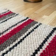 Set of two Romanian wool fluffy rugs with stripes made by hand