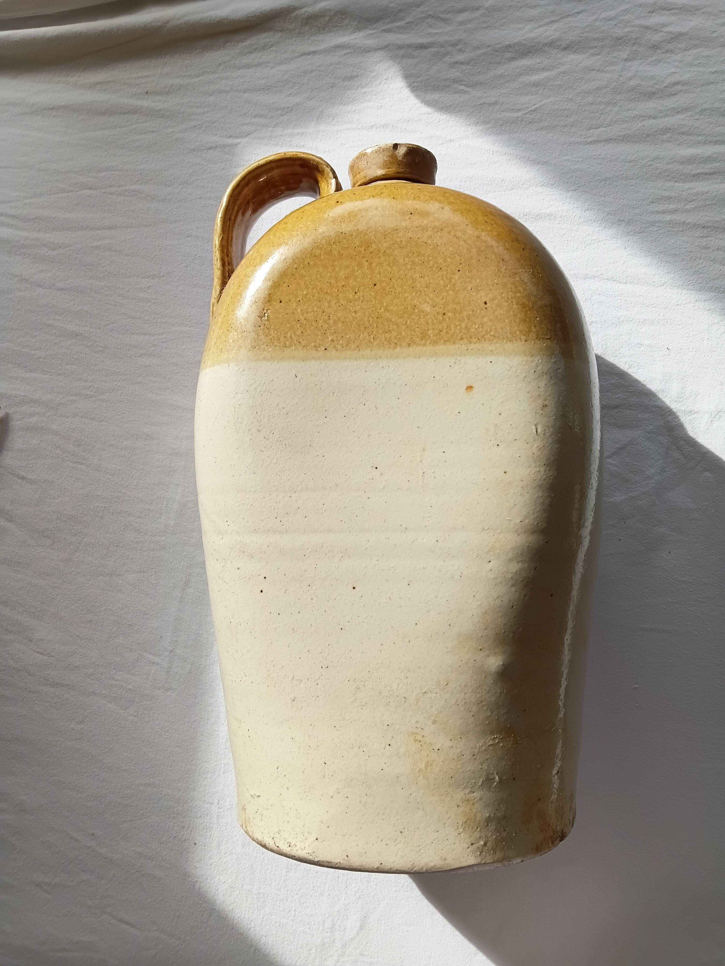 Flacon à whisky en grès de Bristol, à côtés plats, 2 gallons, victorien (vers 1900)