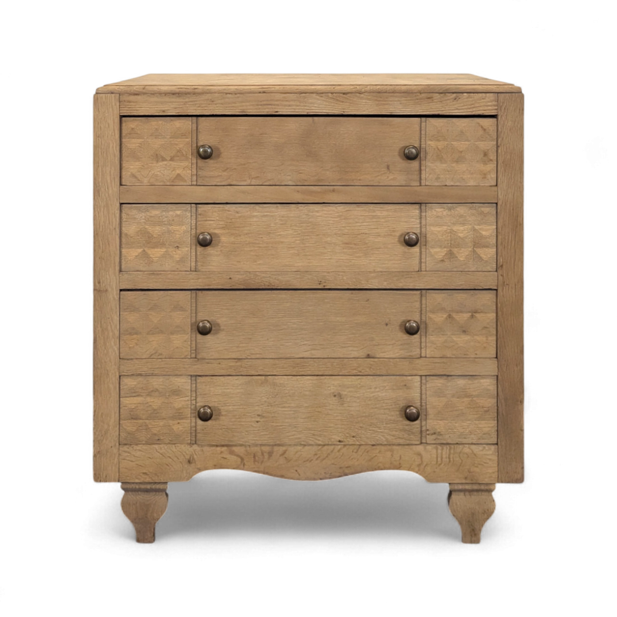 Brutalist commode with stripped diamond tips.