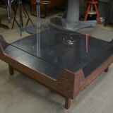 Coffee table in rosewood and glass 1970