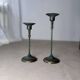 Set of two green bronze Italian candlesticks from the 1980s.