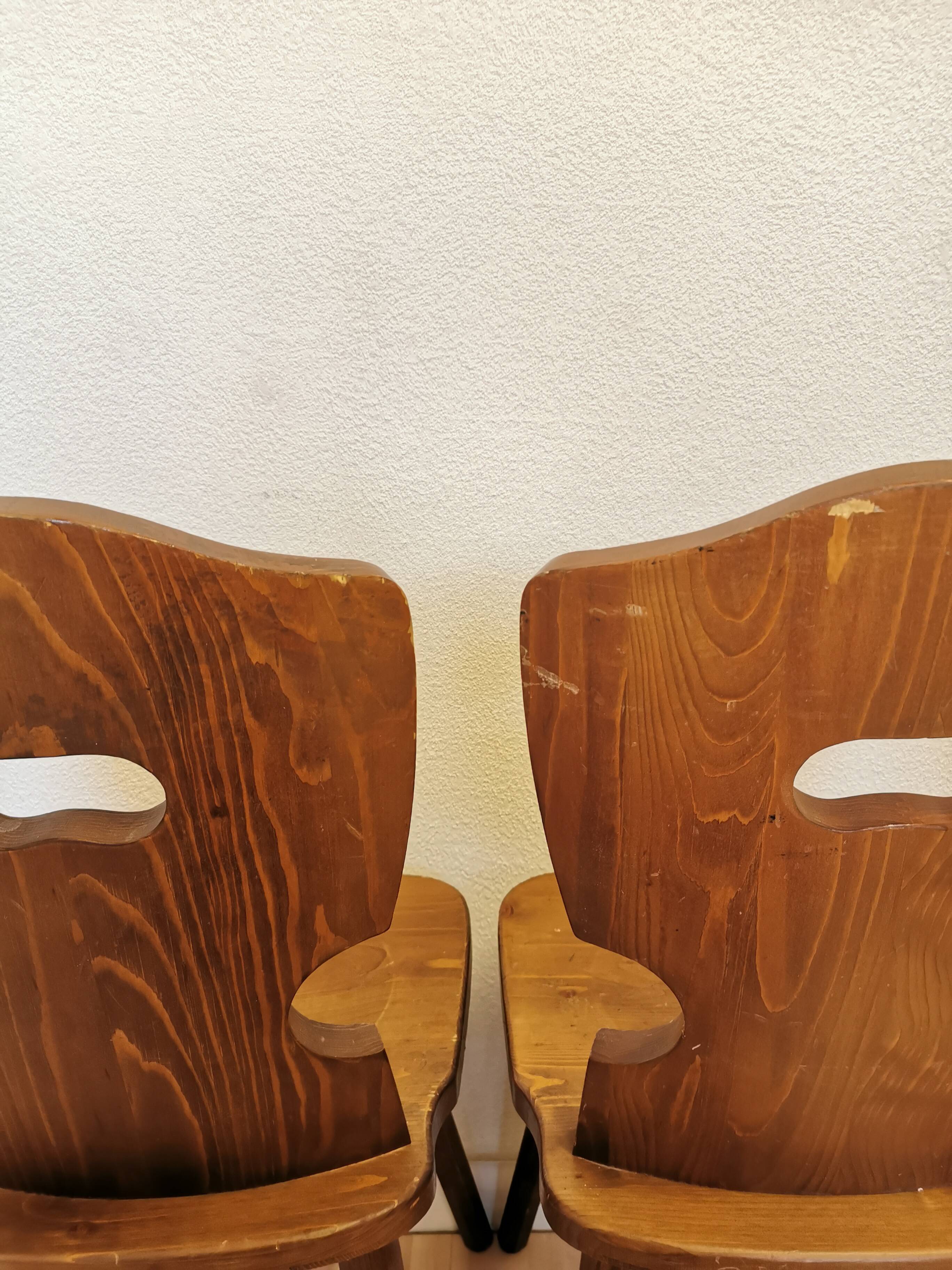 Vintage Tyrolean Wooden Dining Chairs - 1970s Farmhouse Style - Set of 4