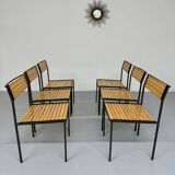 6 old metal and wood chairs, Italian design from the 80s, vintage