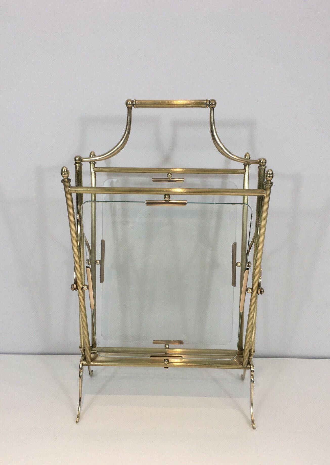 Brass and Transparent Glass Magazine Rack by Maison Jansen