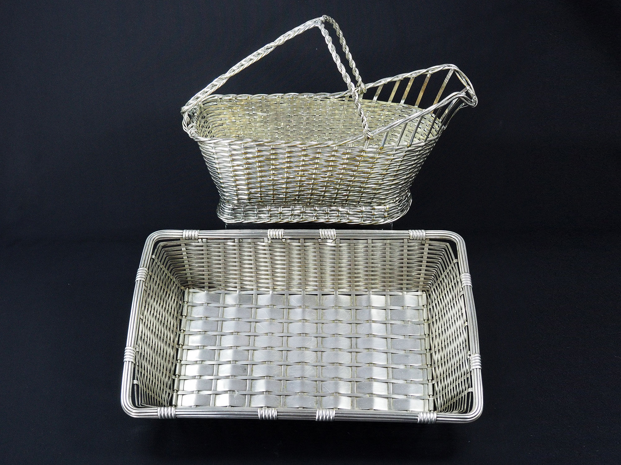 Christofle France Wine Basket Bottle Holder & Bread Basket Vannerie-Mid Century