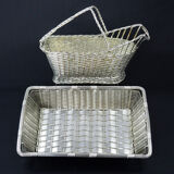 Christofle France Wine Basket Bottle Holder & Bread Basket Vannerie-Mid Century