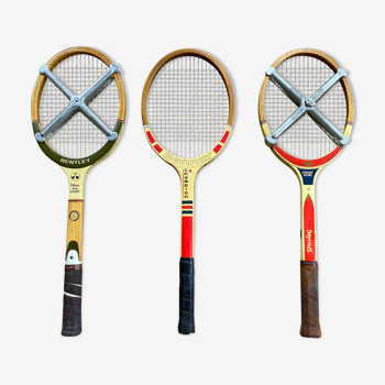 Lot of 3 old wooden tennis rackets