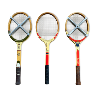 Lot of 3 old wooden tennis rackets
