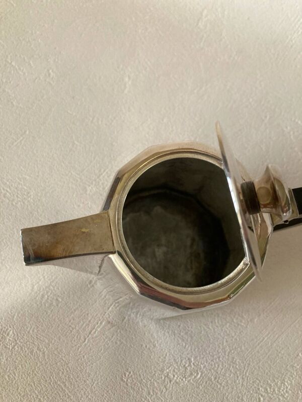 Ensemble Art Déco Verseuses à Café et à Thé + Pot à Lait Métal Argentés et Bakélite