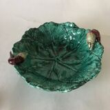 Vintage barbotine salad bowl with lettuce leaf and shrimp