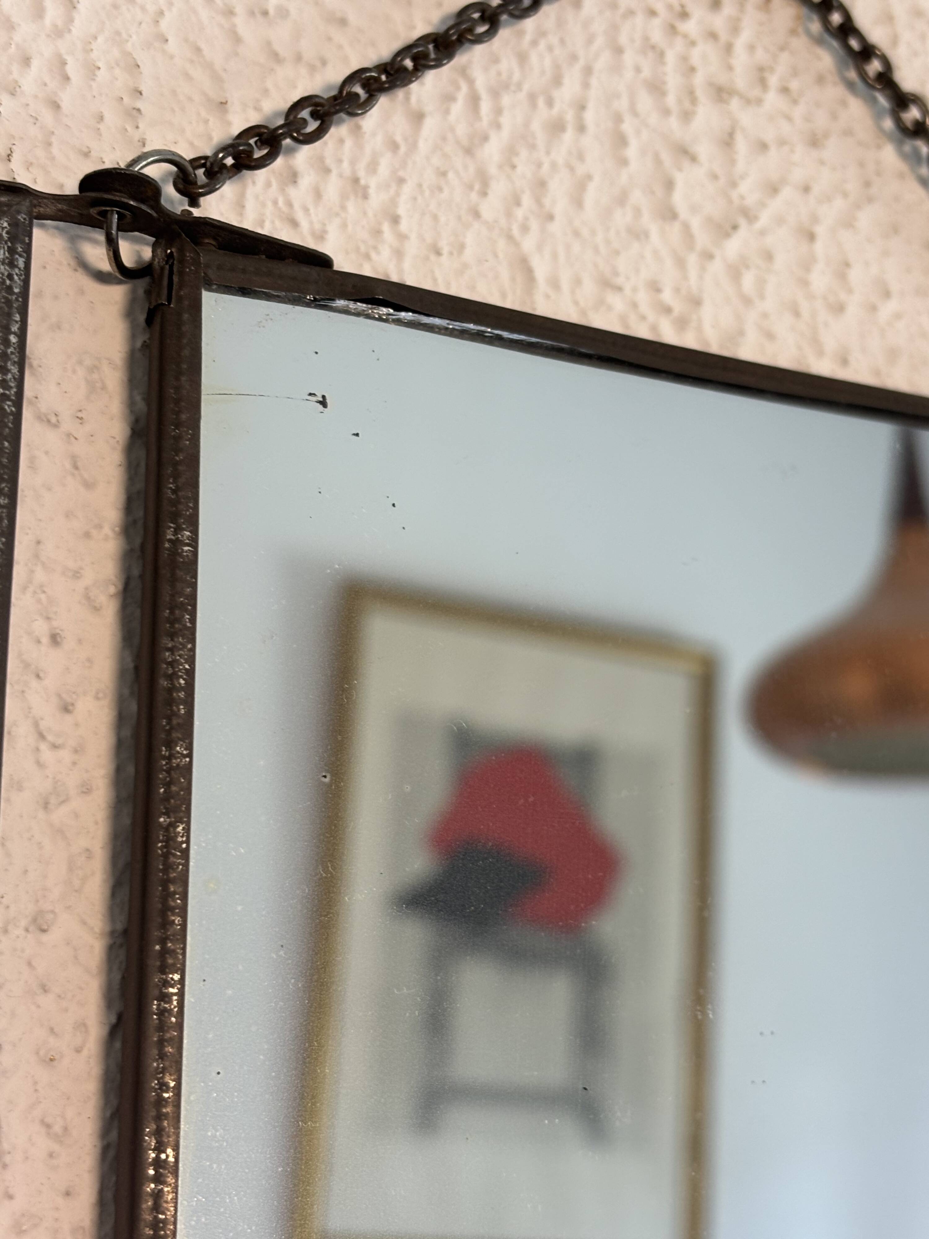 Vintage 1930s triptych mirror depicting a barber, hairdresser, and young dancer