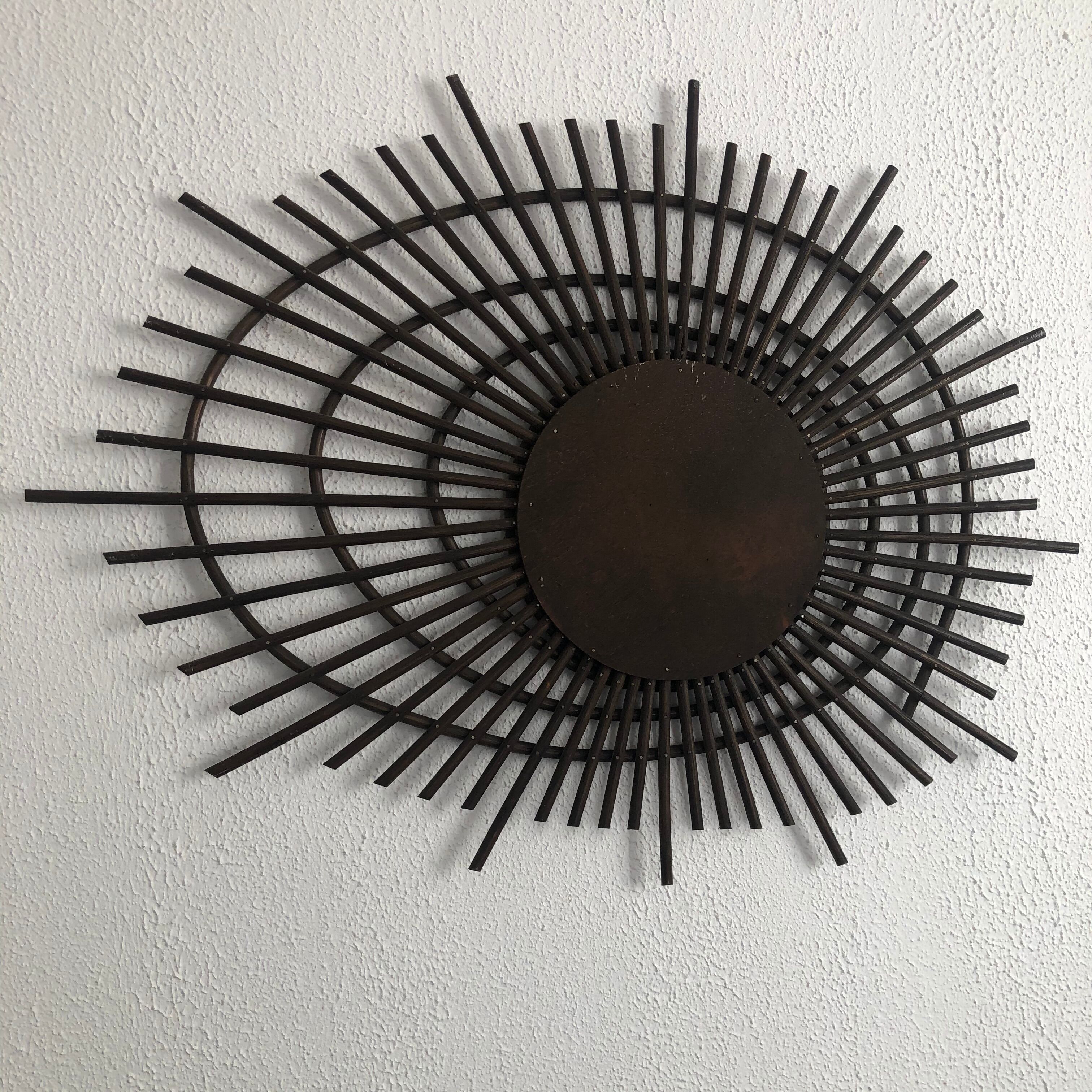 Vintage mirror 1960 orTF rattan sun - 80 x 67 cm