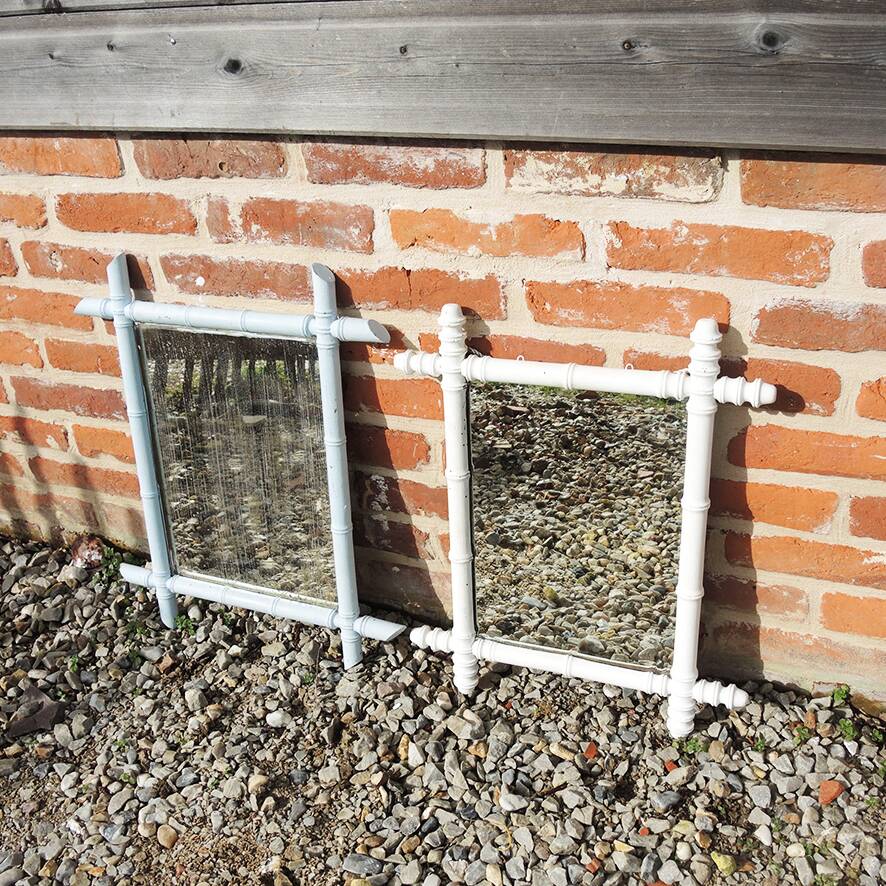 2 Antique Painted Faux Bamboo Mirrors