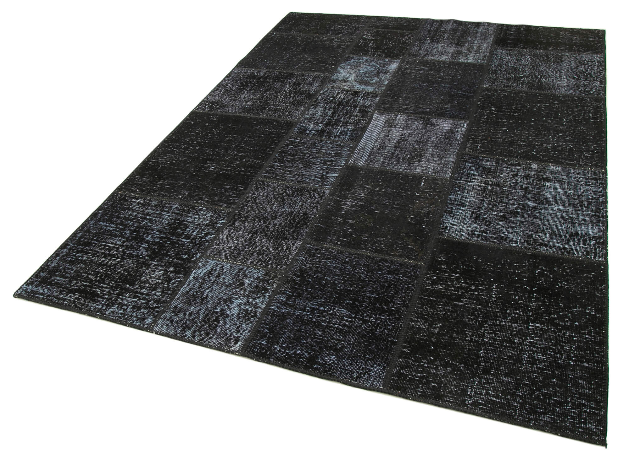 Hand-knotted turkish vintage 170 cm x 243 cm black patchwork rug