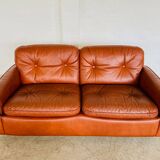 Canapé 2 places vintage danois en cuir cognac du milieu du siècle par Sigurd Resell