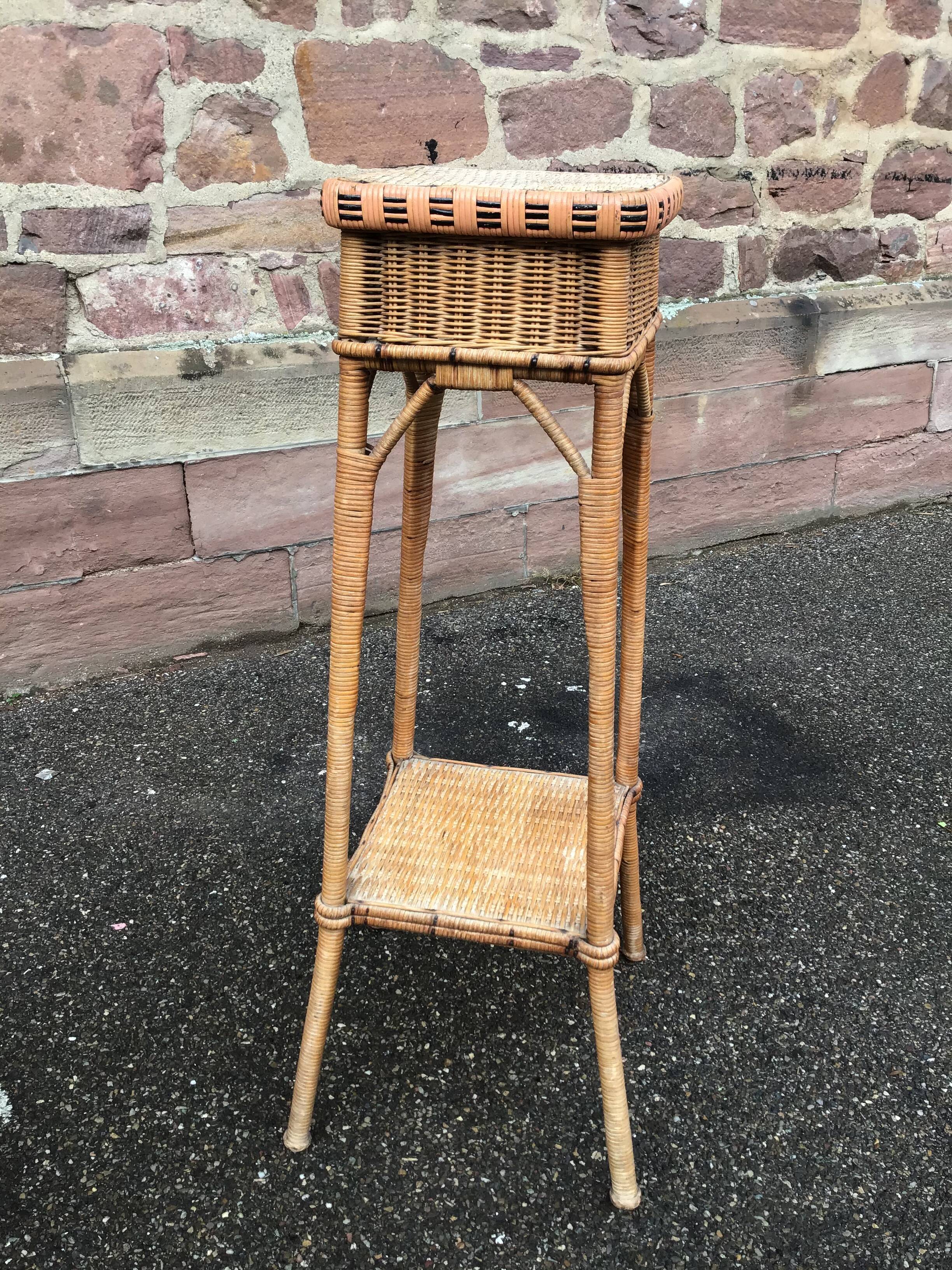 Vintage rattan selette plant holder 1950