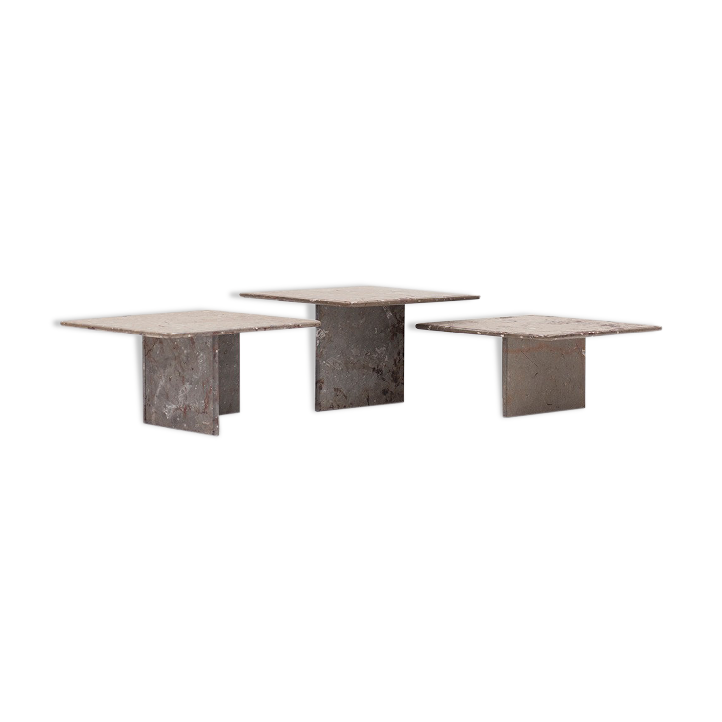 Ensemble de 3 tables basses carrées en marbre fossile, design des années 1970