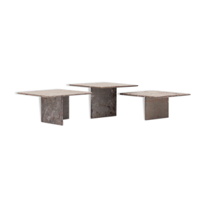 ensemble de 3 tables basses carrées en marbre fossile, design des années 1970