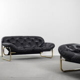 Scandinavian leather sofa by John-Bertil Häggström for Swed-Form, 1970s