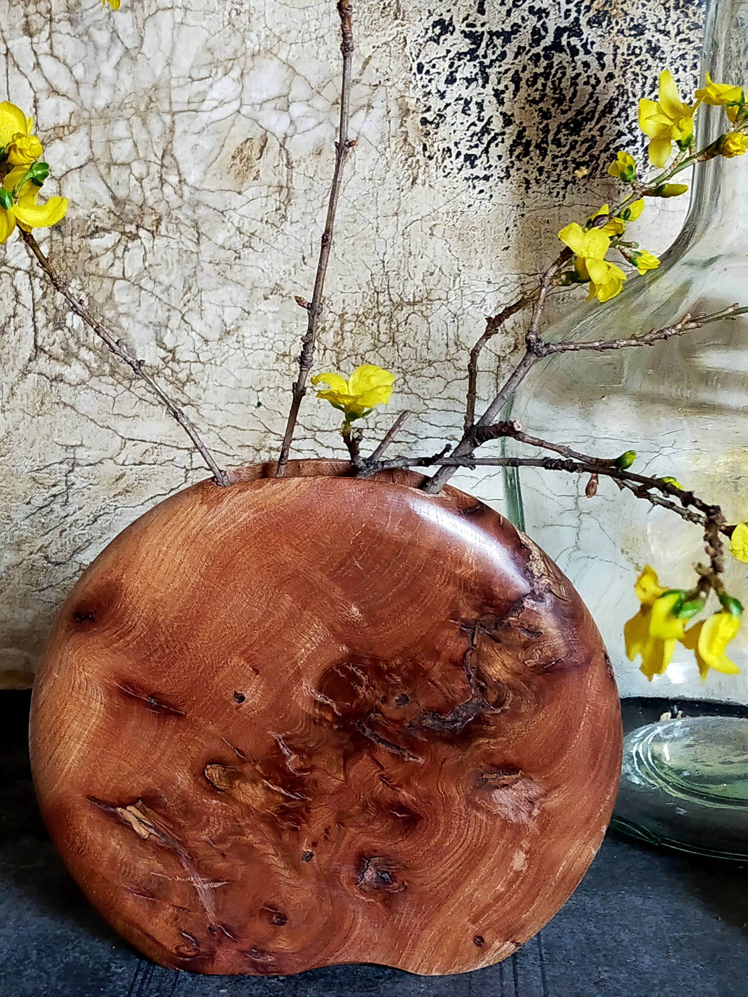 Solid wood vase vintage elm magnifying glass