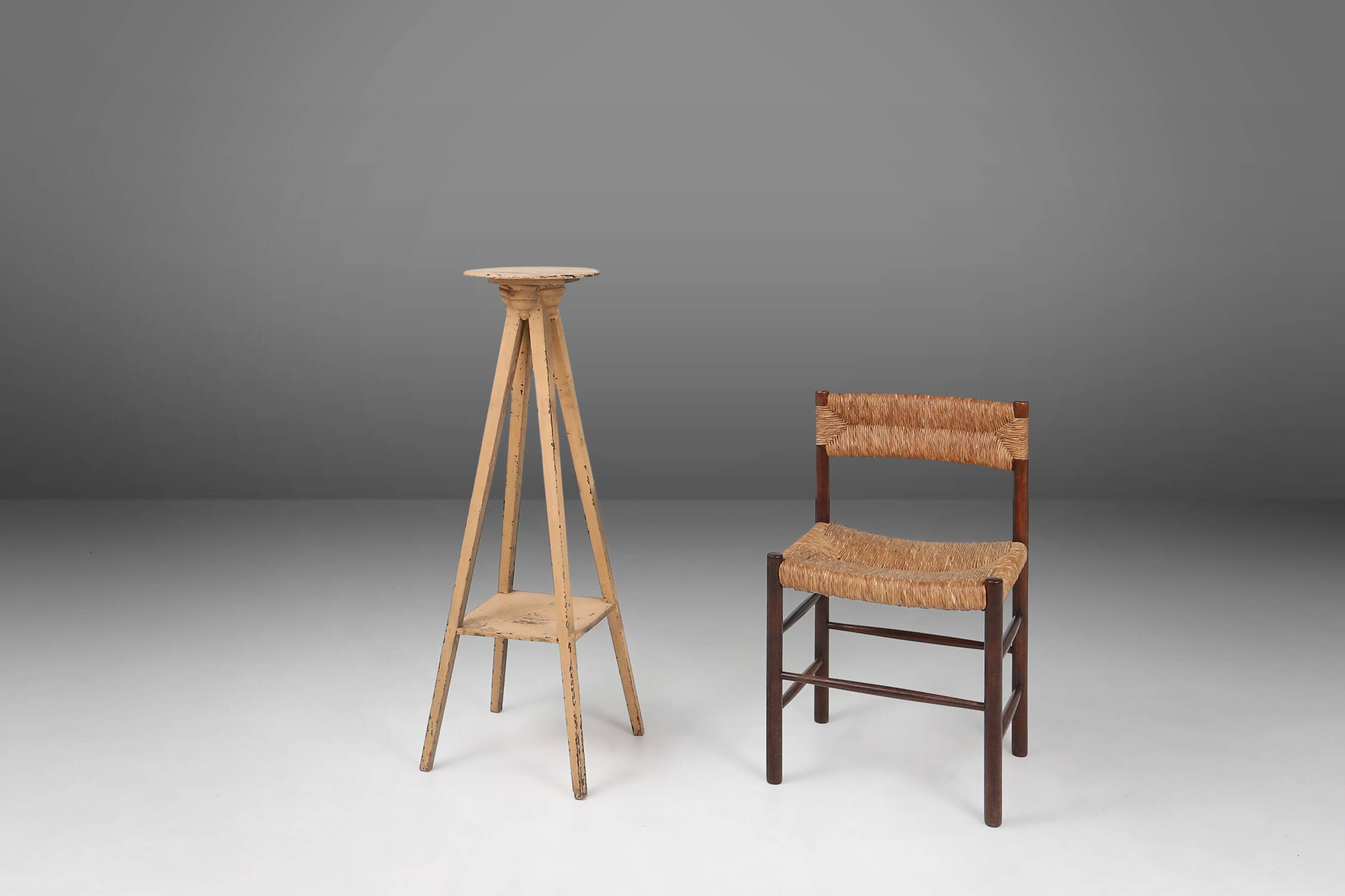 Industrial console in wood with rich patina, France, 1900