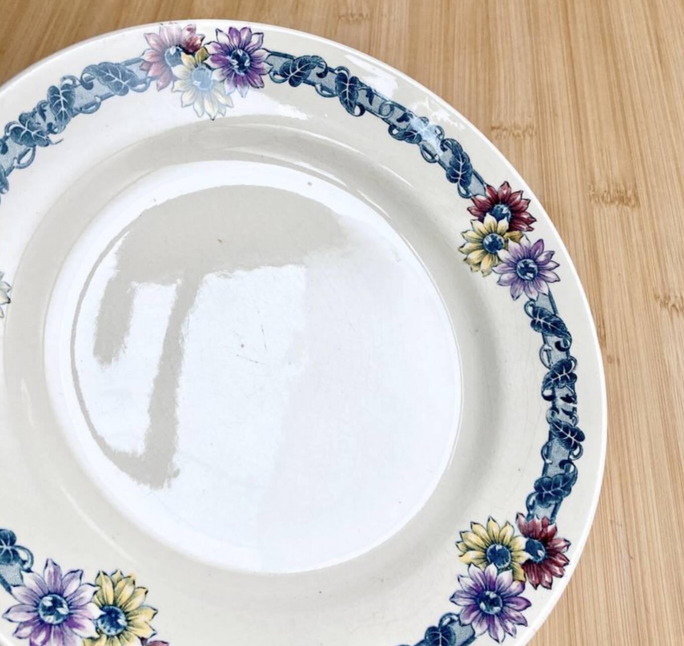 Footed plate / Longchamp / polychrome iron earth