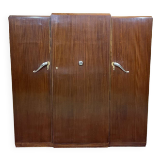 3-door mahogany wardrobe in Art Deco style from the 1950s, removable into 3 parts