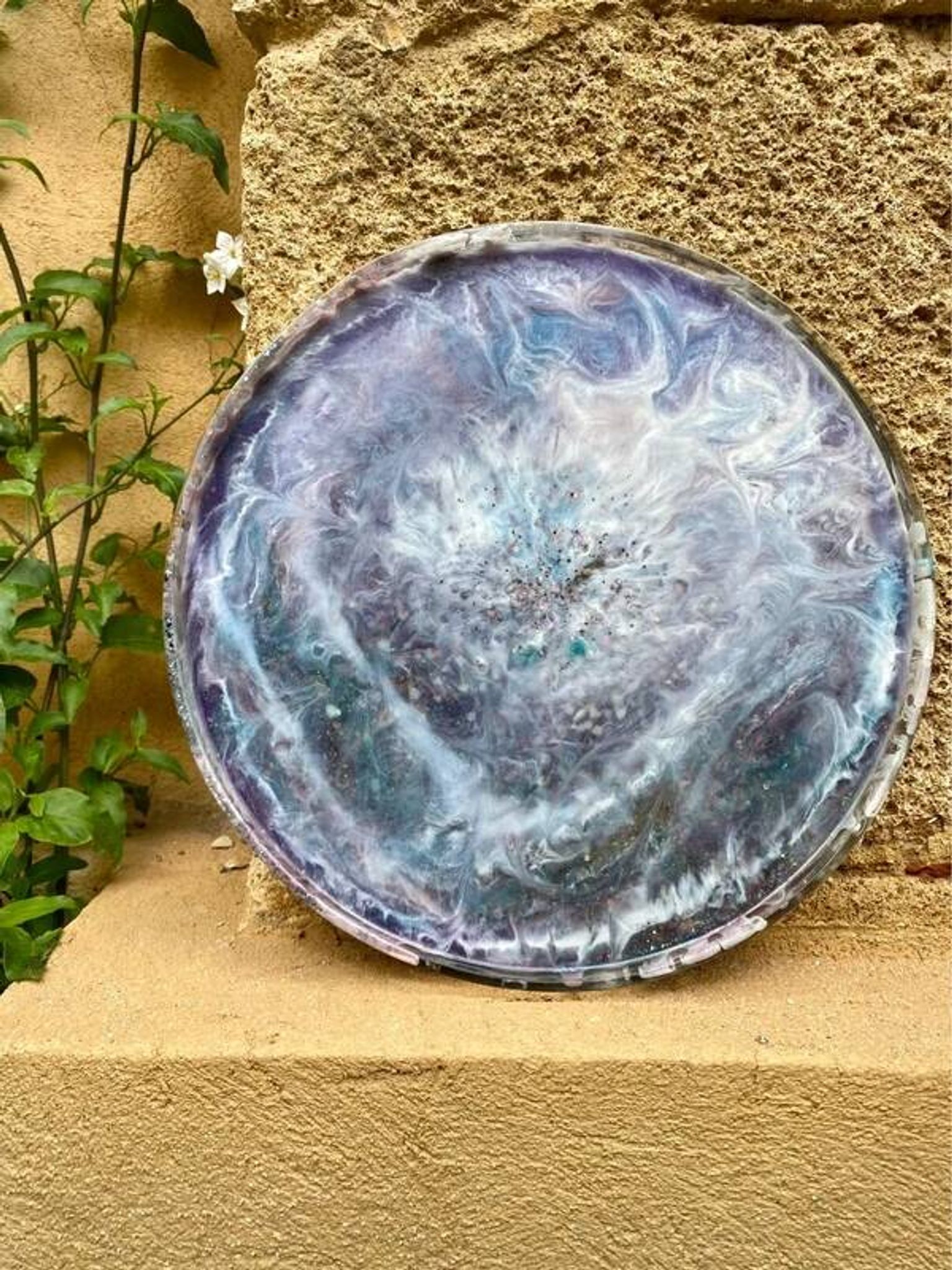 Grand plat à paillettes vintage résine