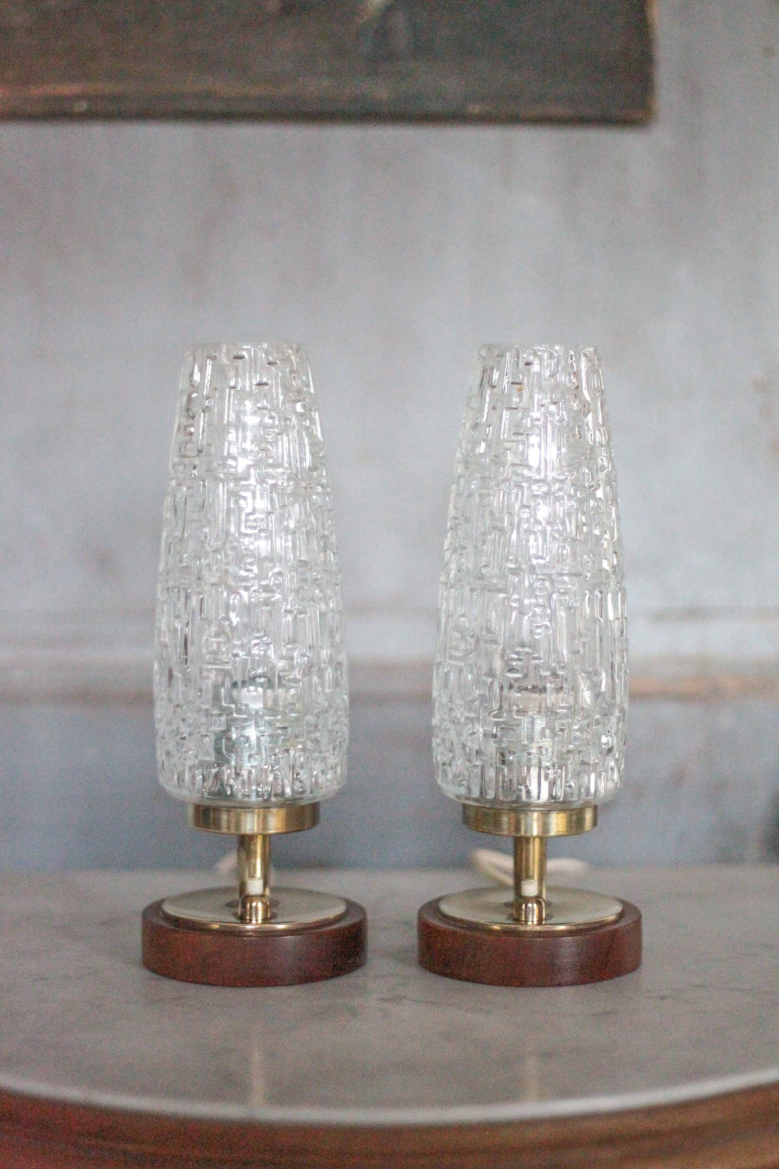 Pair of vintage lamps, bedside lamps, oblong glass globe lamps