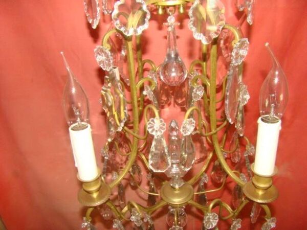 Lustre bronze et cristal à 4 bras de lumière époque début 20ème