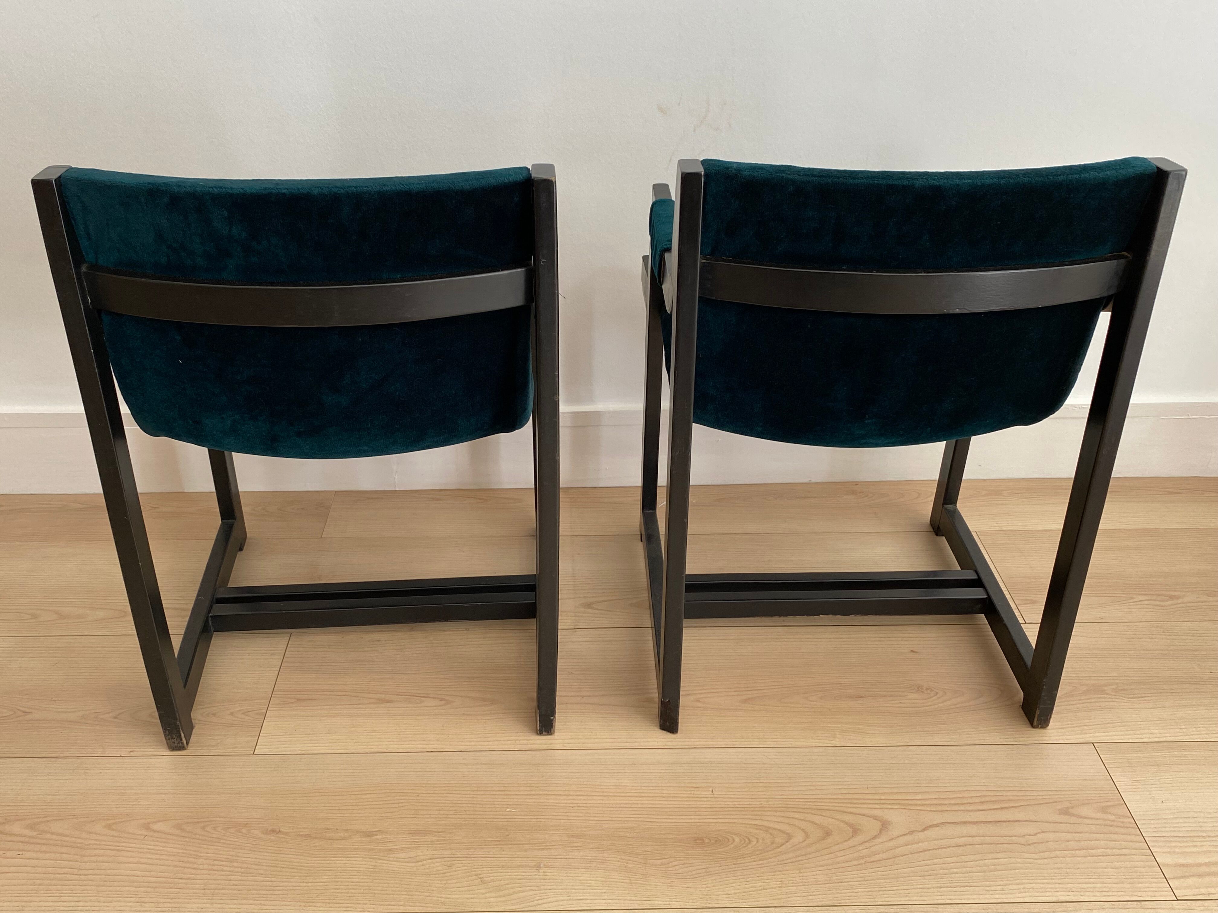 Vintage armchair in green velvet and black wood