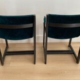 Vintage armchair in green velvet and black wood