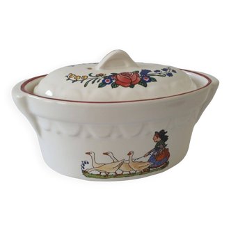 Magnificent Oval Terrine Hansi Ceramic Elchinger Floral Goose Pattern Children