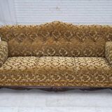 1950s, Danish 3-seater sofa, furniture velour, carved oak wood.