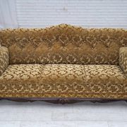 1950s, Danish 3-seater sofa, furniture velour, carved oak wood.