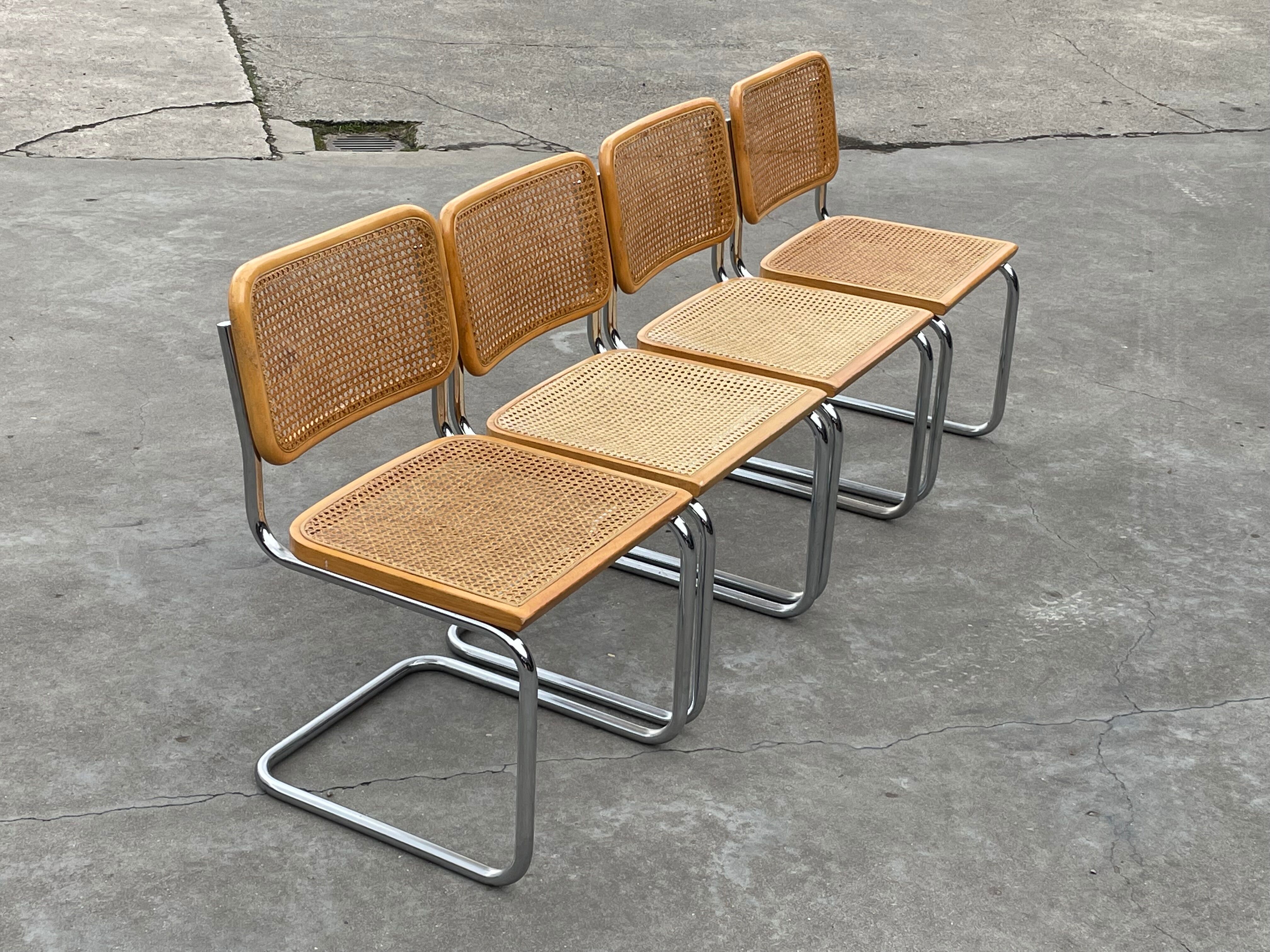 Lot de 4 chaises Cesca modèle b32 en chrome fabriqué en italie par Marcel Breuer