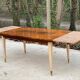 Scandinavian extendable dining table in wood and beautiful lacquered marquetry 230cm