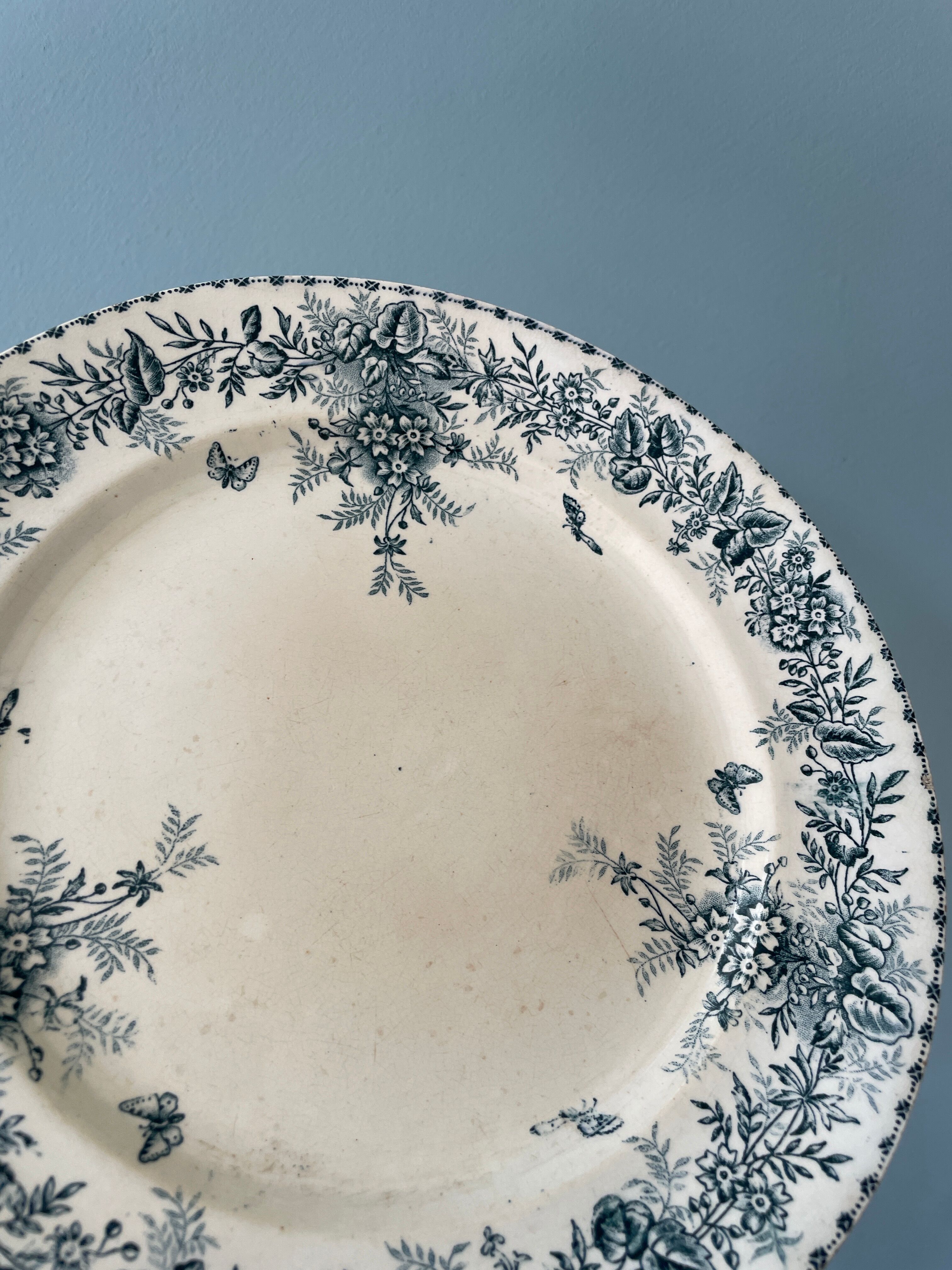 Set of 8 flat plates 19th century Terre de Fer, “Stella” Onnaing earthenware