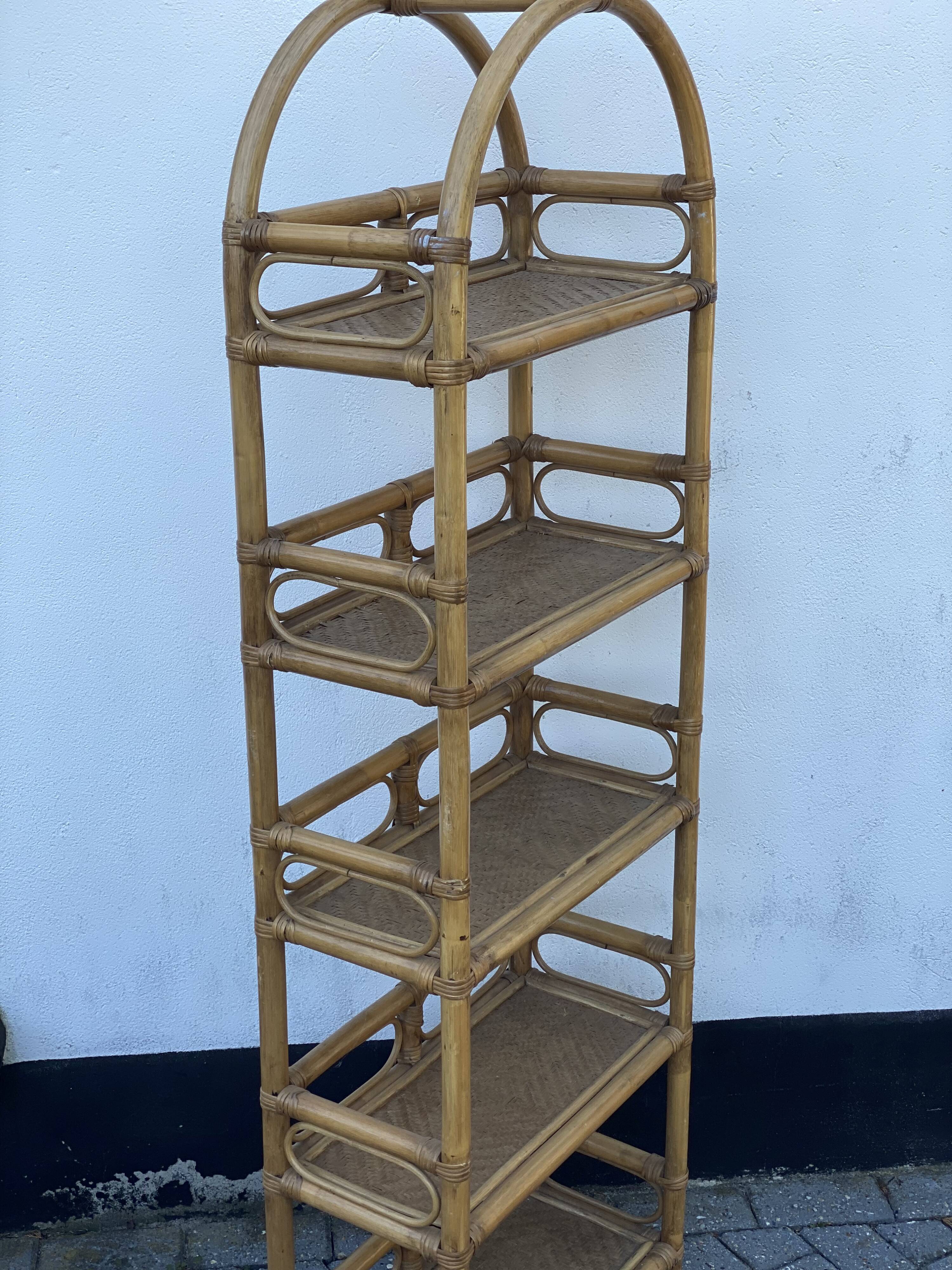 Vintage italian bamboo and rattan shelving unit