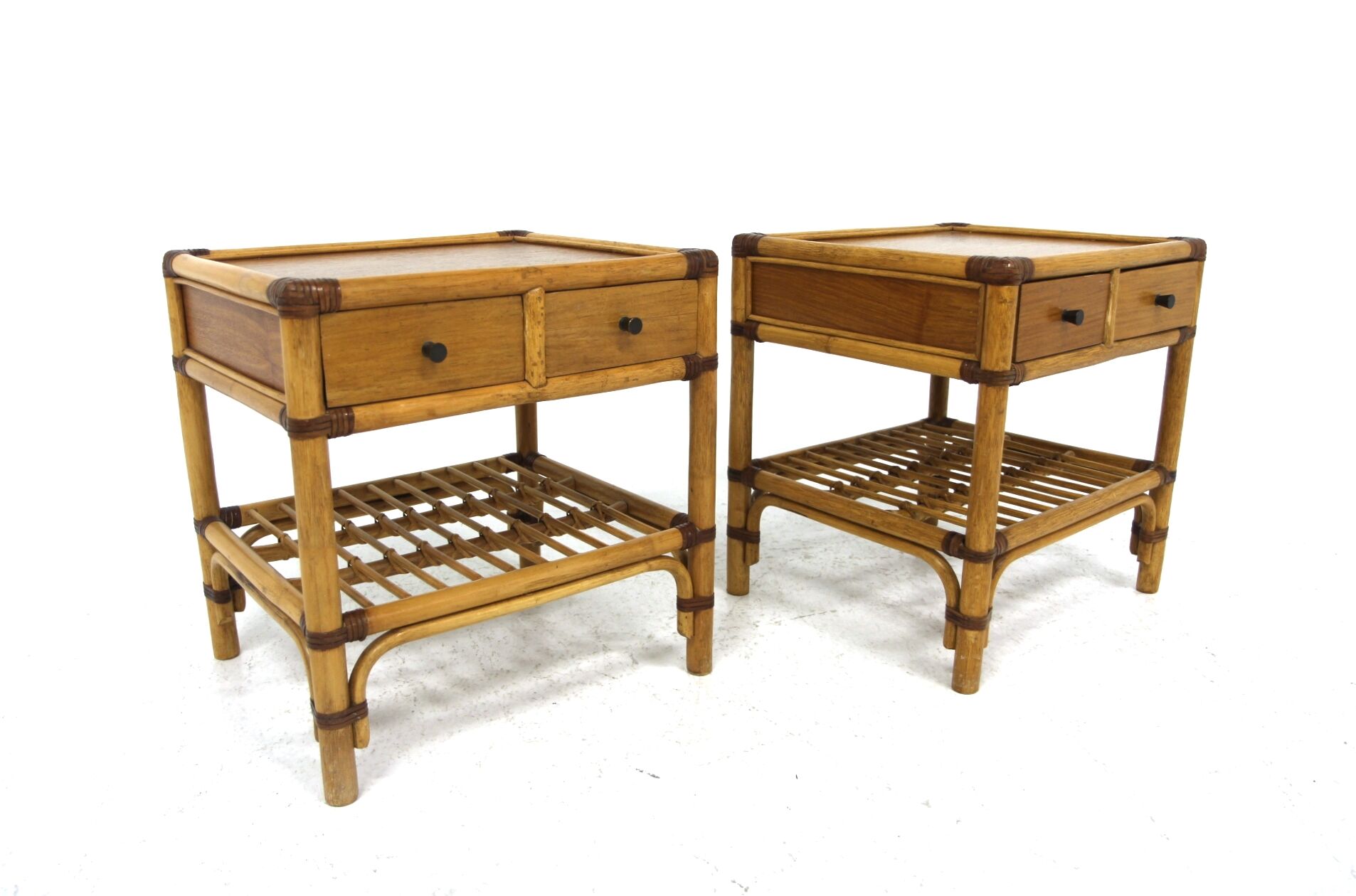 Set of 2 rattan bedside tables, Dux, Sweden, 1960