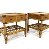Set of 2 rattan bedside tables, Dux, Sweden, 1960