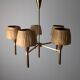 Danish five-arm lamp in wood and brass, 1950s