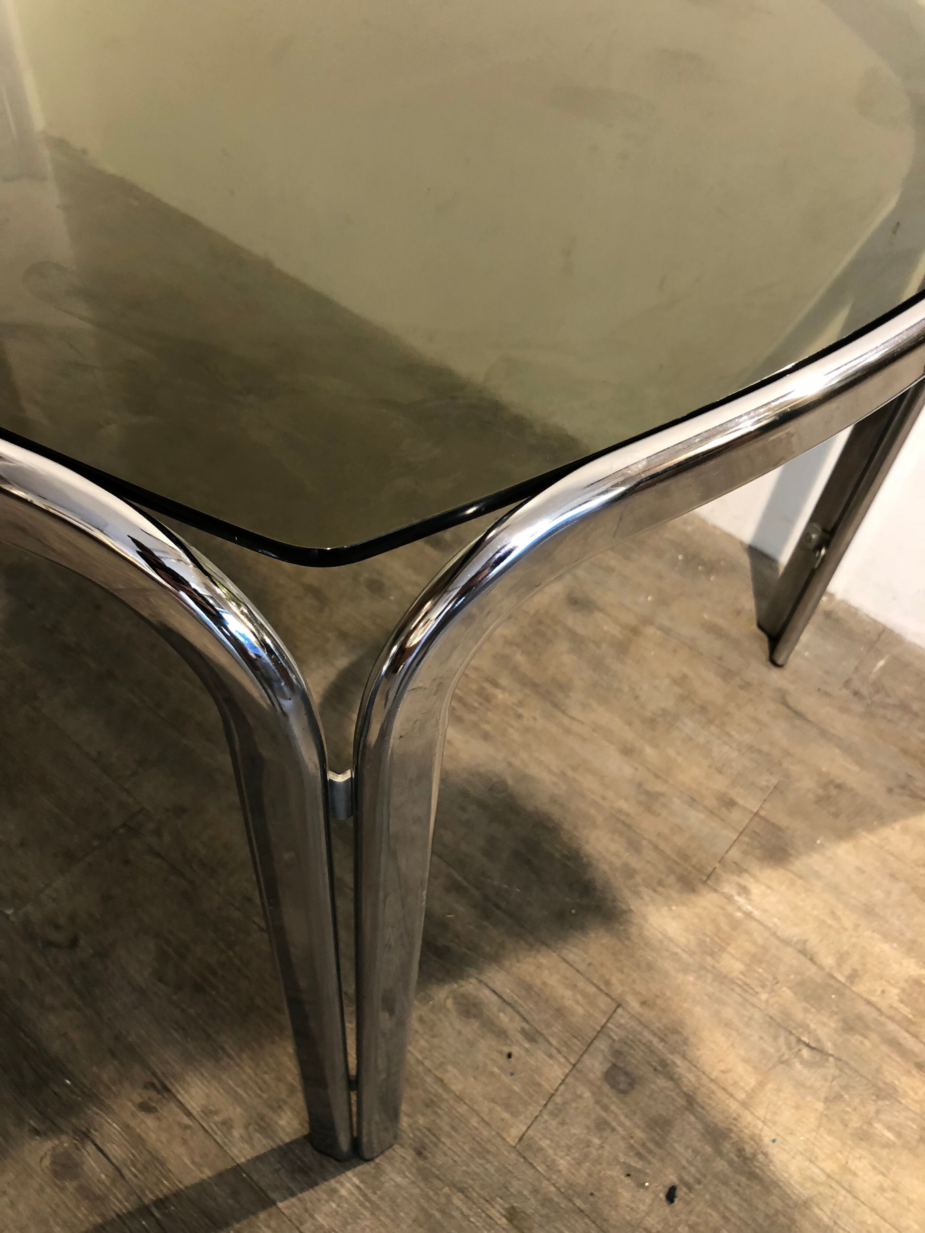 Dining table glass and chrome 1970