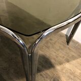 Dining table glass and chrome 1970