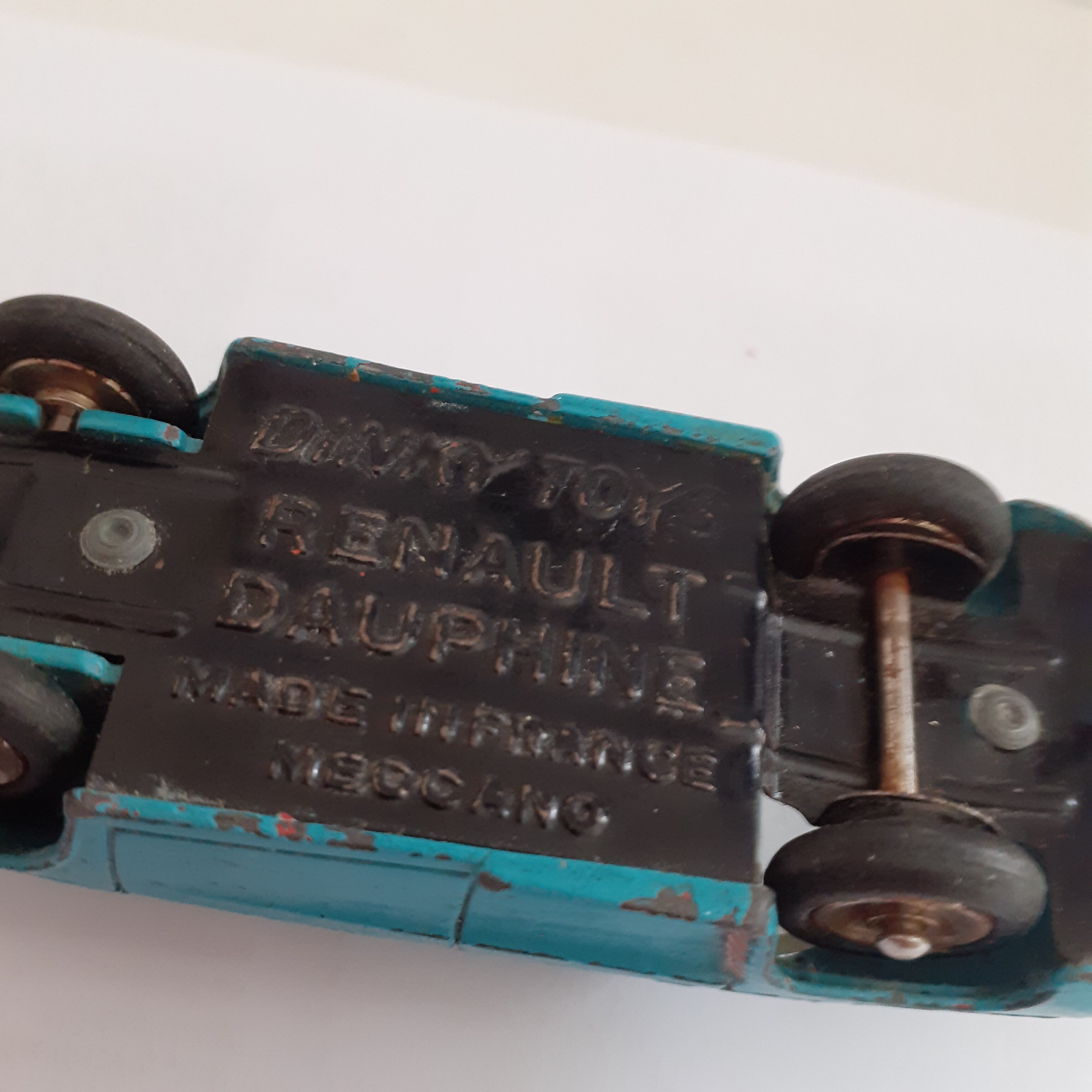 Old Dinky toys. Meccano. Renault Dauphine turquoise.